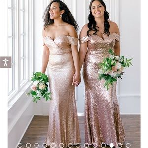 Revelry “Bardot” Rose Gold Sequin Dress